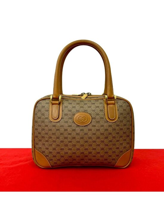Gucci Handbags - Gucci Vintage Micro GG Leather Mini Boston Bag Brown Camel